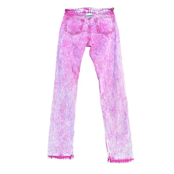 Ganni Straight Leg Acid Wash Jeans Pink Red
